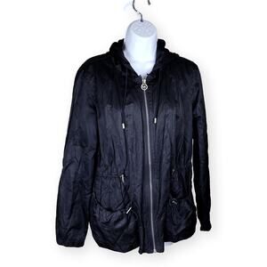 Michael Michael Kors Womens Black Packable Hooded Rain Jacket Parka L